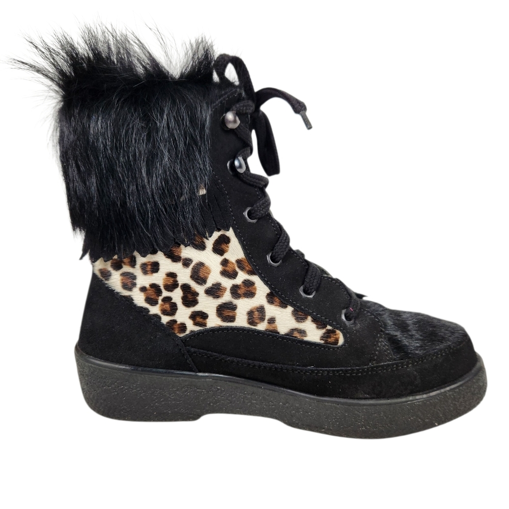 Oscar Sport Cristina Après Ski Black Fur Suede Leather Cheetah BootWomen Size 38 - Picture 5 of 16